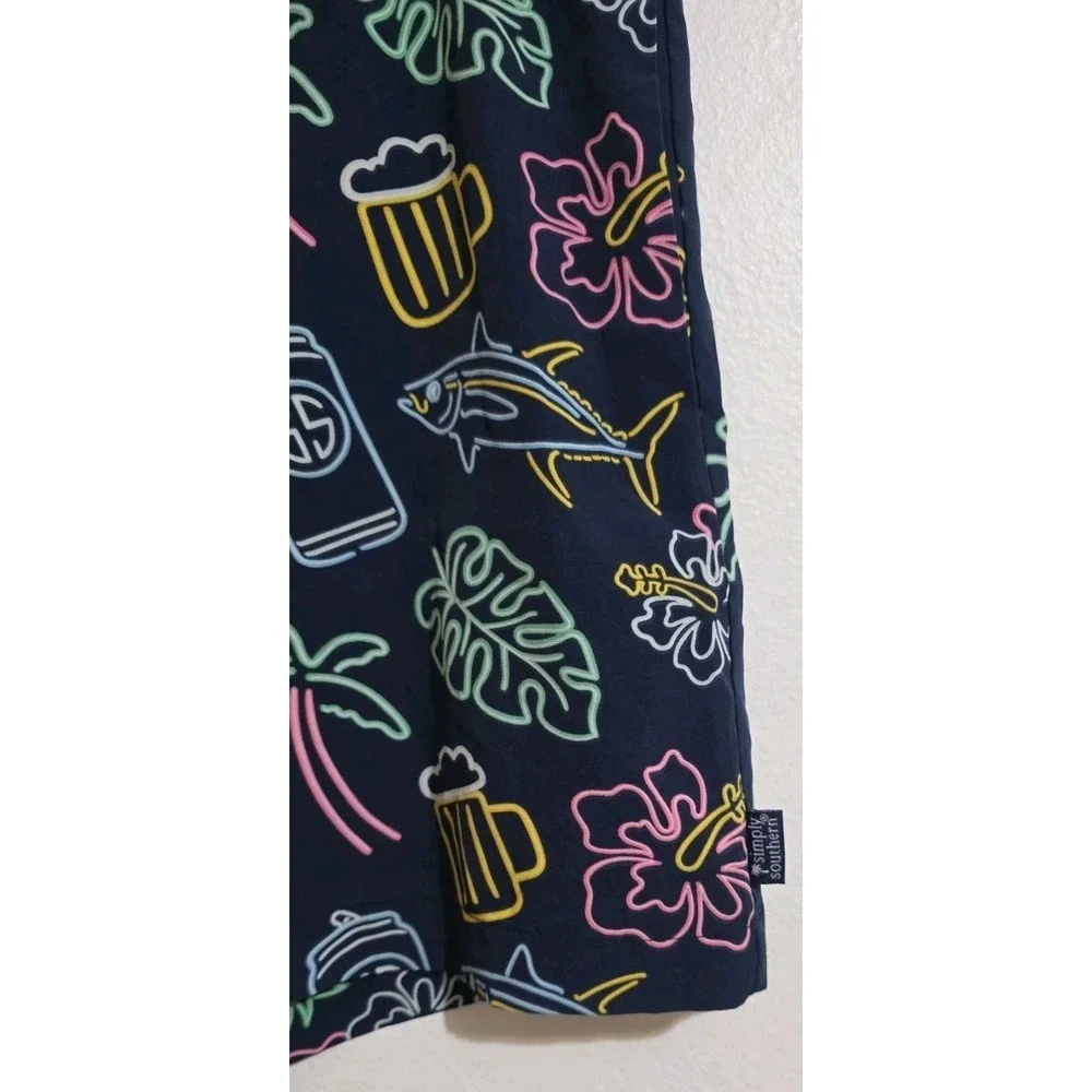 Simply Southern Navy Neon Print Swim Trunks Shorts Mens Sz‎ M